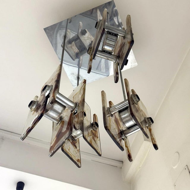 Modernist 16-Light Chandelier in Murano Glass and Steel, 1970s For Sale - Image 11 of 13