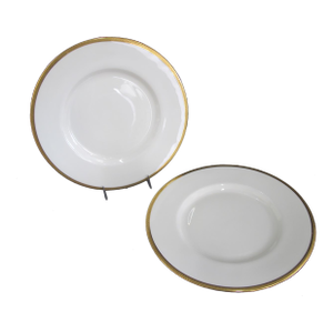 Royal Doulton H2909 Gold Gilt Rim Bone White 10 1/4" Dinner Plate Set of 2