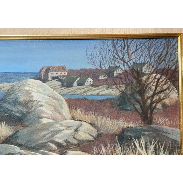 Realism Vintage Original Realism Ziol Nautical Coast Shore House Seagull Oil Painting For Sale - Image 3 of 10