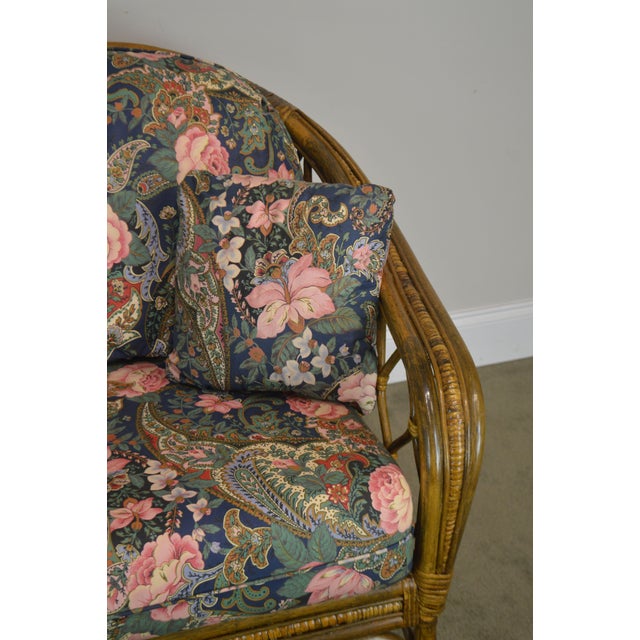 Rattan Curved Back Loveseats With Custom Floral Upholstered Cushions