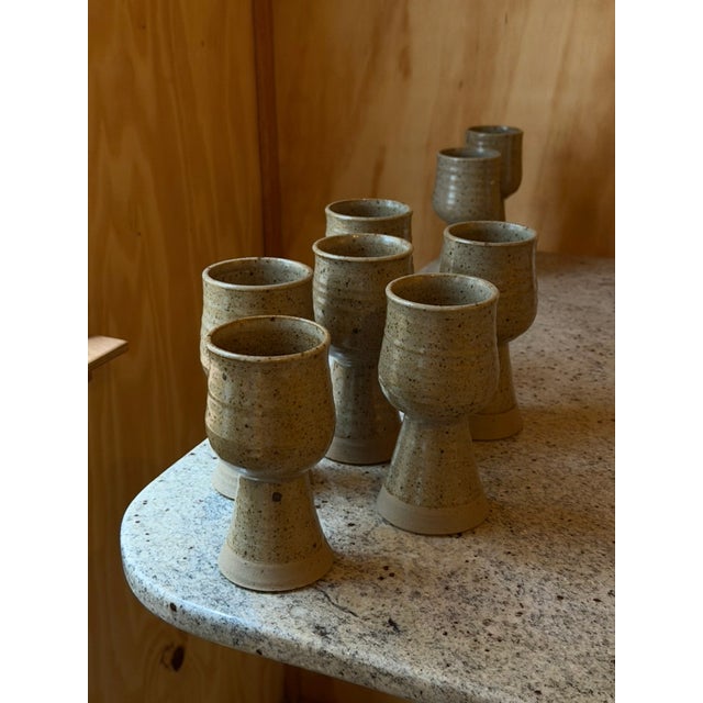 Handmade Speckled Stoneware Goblets, Set of 8 For Sale - Image 10 of 18