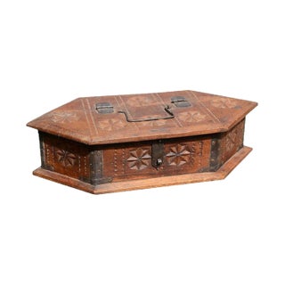 Vintage Rustic Hand Carved Solid Wood Box For Sale