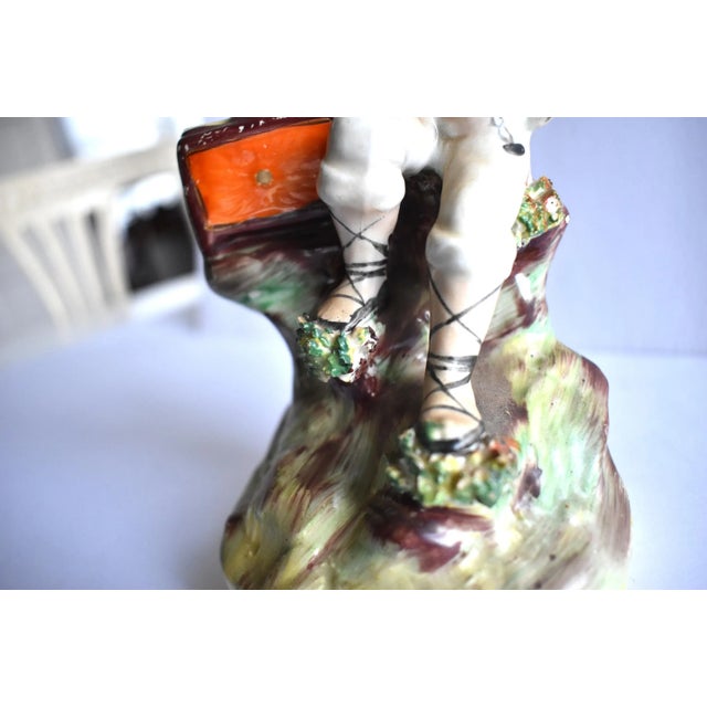 Antique Mid-19th-Century Staffordshire Figurine of a Boy, Monkey, and Organ Grinder For Sale - Image 11 of 13