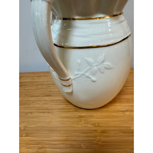 White Antique Ironstone "Bow" Pitcher For Sale - Image 8 of 12