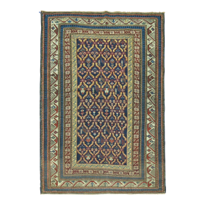 Tribal Navy Blue Antique Kuba Caucasian Handwoven Early 20th Century Rug