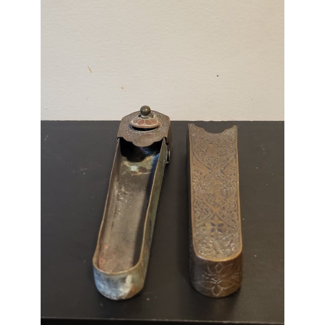 Copper Antique Bronze Repousse IFilligree Pen & Ink Holder For Sale - Image 8 of 17