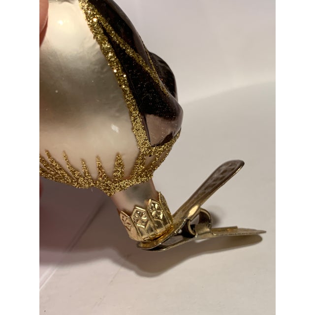 Metal Vintage 1970s Songbird Clip-On Hand Blown Christmas Ornament With Gold Micca For Sale - Image 7 of 11