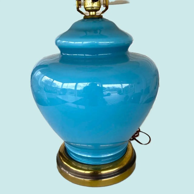 Frederick Cooper Vintage Teal and Brass Lamp For Sale - Image 4 of 8