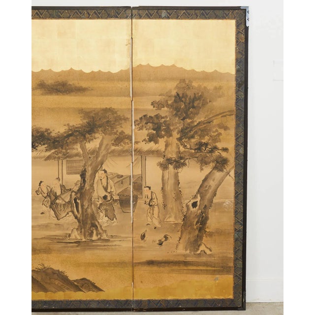 19th Century Japanese Edo Six Panel Screen Merrymaking in the Chinese Countryside For Sale - Image 5 of 13