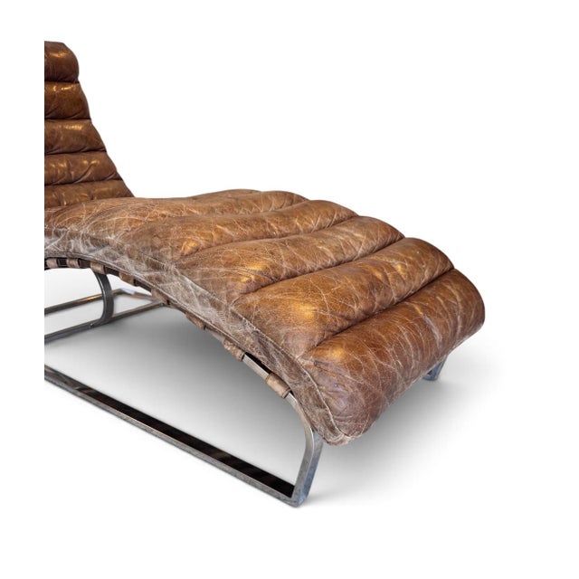 Tan Leather & Steel Chaise Lounge from Timothy Oulton, 2010s For Sale - Image 6 of 8