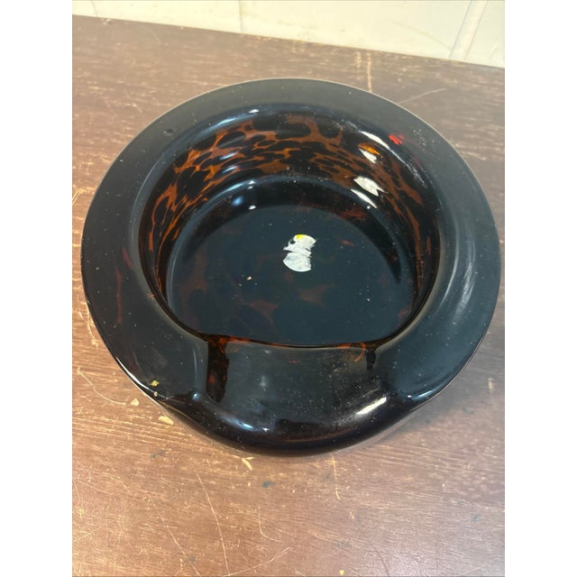 Mid-Century Modern Murano Blown Glass Pocket Tortoise Shell Ashtray Amber W/ Brown,MCM, Heavy, VTG For Sale - Image 3 of 5
