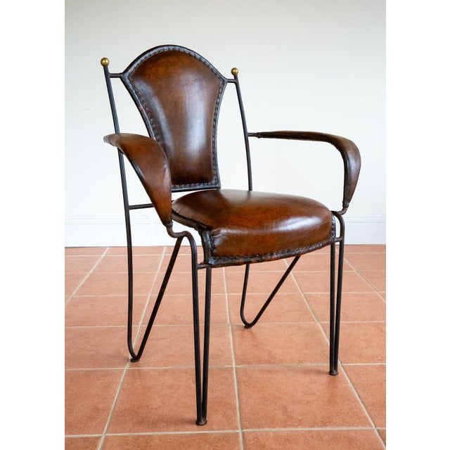Mid-Century Modern Sculptural Leather Armchair in Iron and Brass from Jacques Adnet, 1950s For Sale - Image 10 of 18
