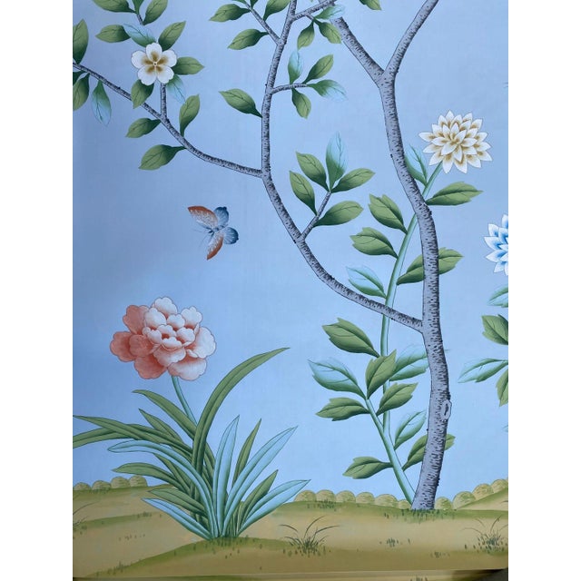 36"*72"/Panel, a Set of 4 Panels Light Blue Chinoiserie Birds and Flowers Artwork (No Frame),Tea Paper For Sale - Image 11 of 11