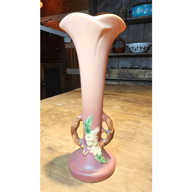Roseville Pottery Roseville Apple Blossom Bud Vase For Sale - Image 4 of 10