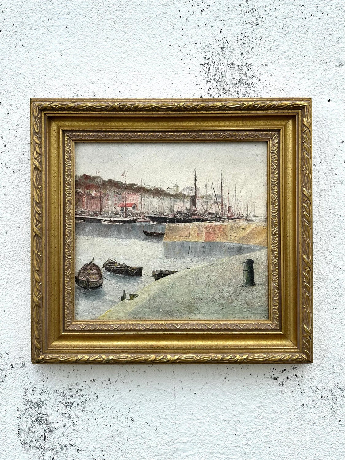 Vintage Boho Abstract Seascape Oil on Board - Detail view