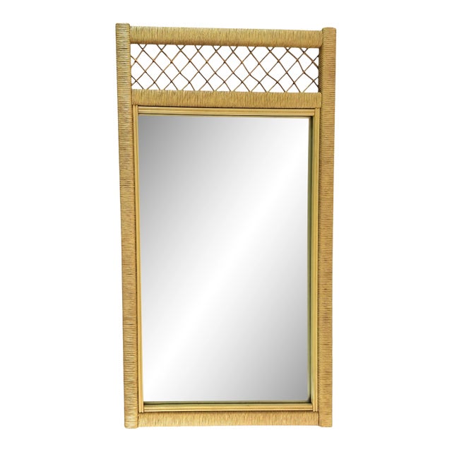 Henry Link Lexington Rattan Wall Mirror Bamboo Lattice 45” Boho Coastal For Sale