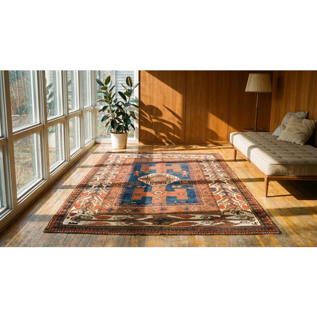 Textile 1890s Red Geometric Antique Caucasian Kazak Rug 4'10 "X 7' Handknotted Wool Carpet For Sale - Image 7 of 9