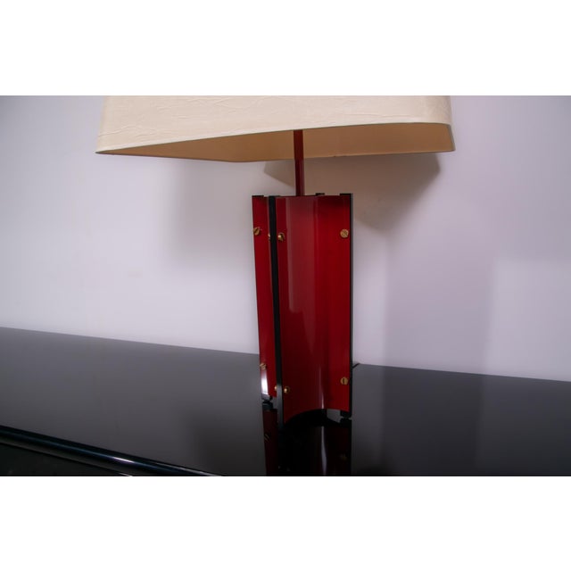 Sculptural Red Metal Table Lamp with D-Lamp Shade, 1980s For Sale - Image 4 of 9