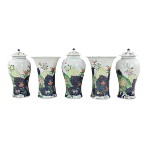 Set of Chinese White Peacock and Floral Design Urn-Shaped Porcelain Vases