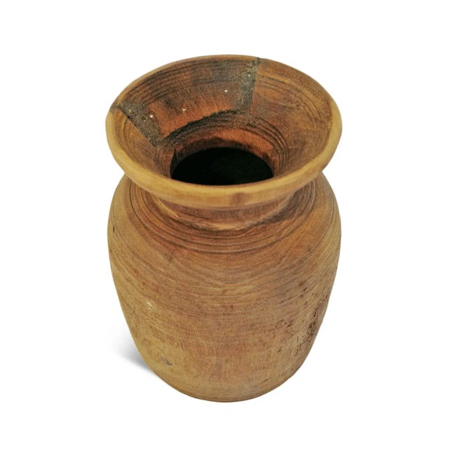 Vintage old wood carved pot from India. Wonderful character with signs of age and use. Each unique and sold individually.