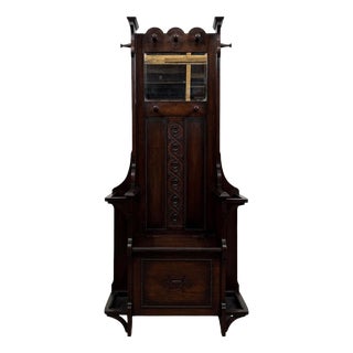 Antique Early 20th Century English Oak Entrance Hall Stand For Sale