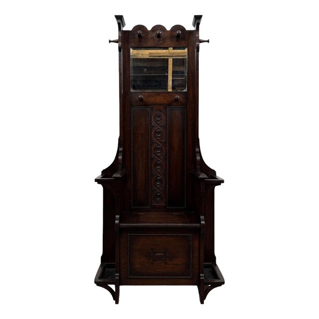 Antique Early 20th Century English Oak Entrance Hall Stand For Sale