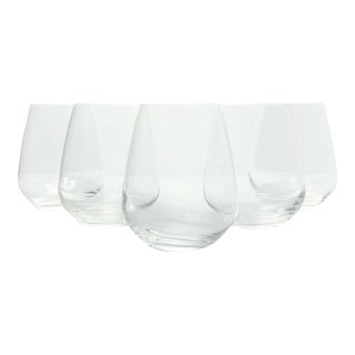 Luigi Bormioli “Crescendo” Set of 5 Stemless Wine Glasses Signed For Sale