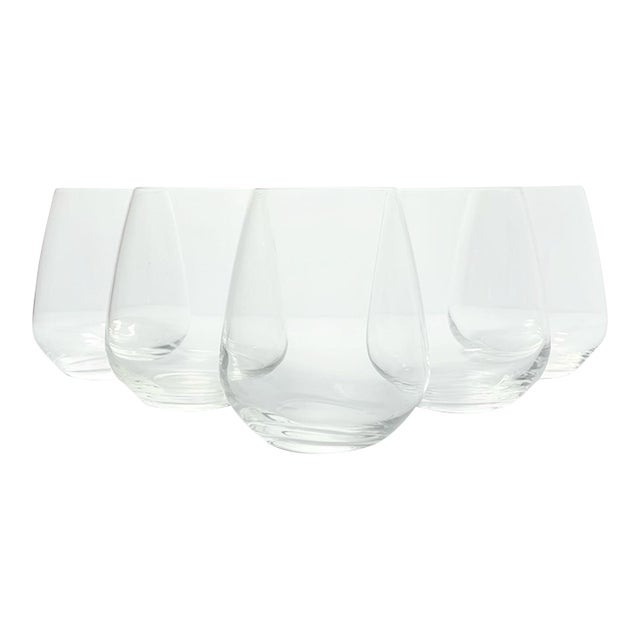 Luigi Bormioli “Crescendo” Set of 5 Stemless Wine Glasses Signed For Sale