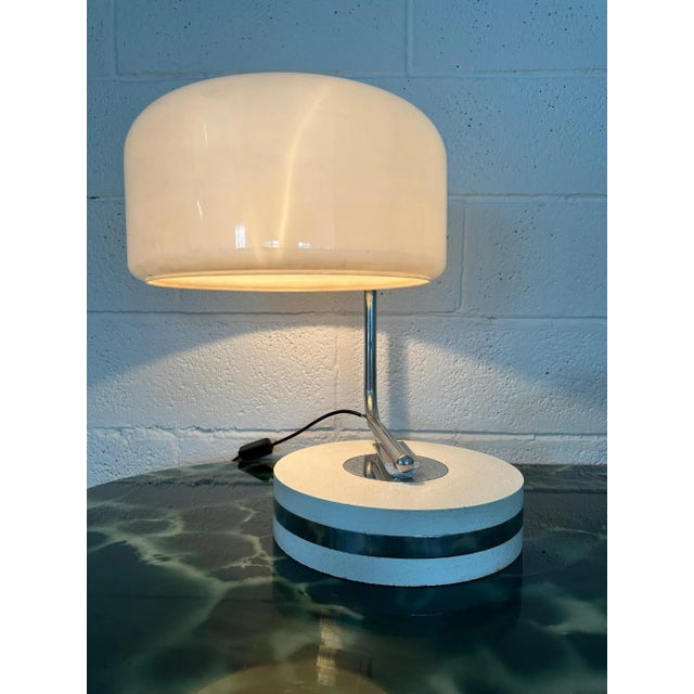 Table Lamp in Steel and Plastic with Travertine Marble Base, 1970s, in Flawless conditions. Designed 1970 to 1979 European...