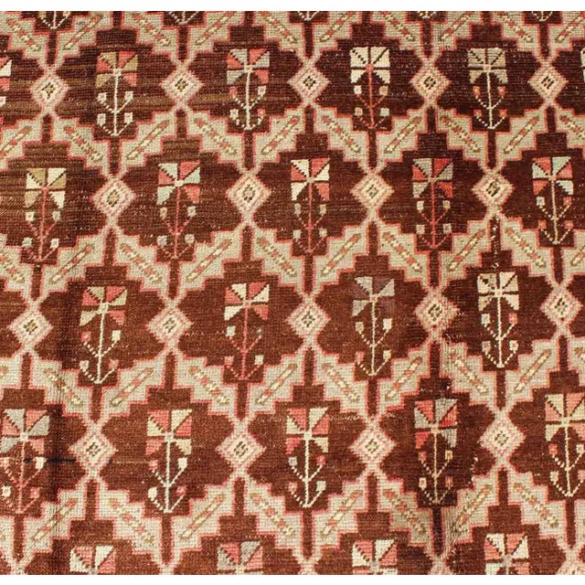 Vintage Turkish Oushak Rug in Brown, Taupe, Pale Green, and Coral For Sale In Atlanta - Image 6 of 8