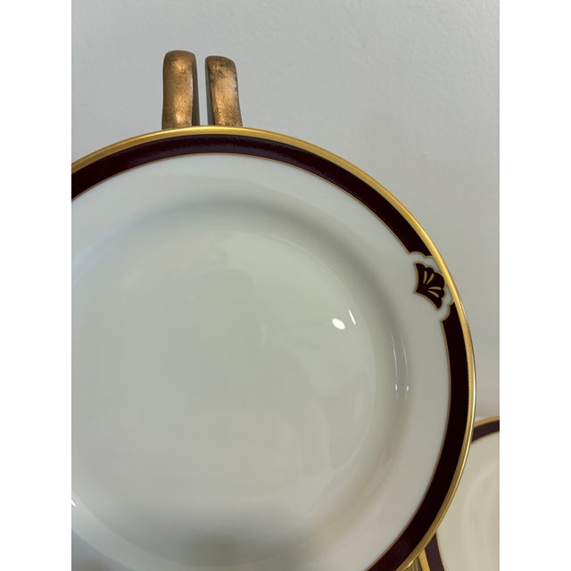 Art Deco Vintage Pickard Fine China Bread Plates, Set of 8, Burgundy & Gold Fan Accent For Sale - Image 3 of 12