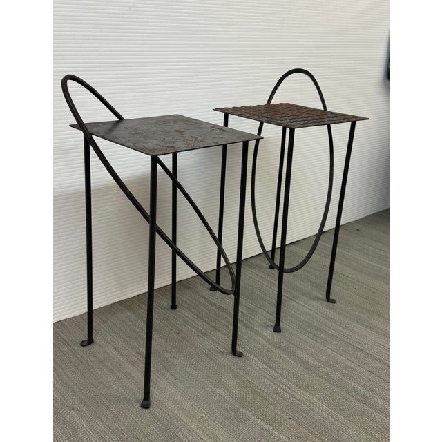Late 20th Century Rhode Island School of Design Wrought Iron Side Tables, Pair For Sale - Image 5 of 12