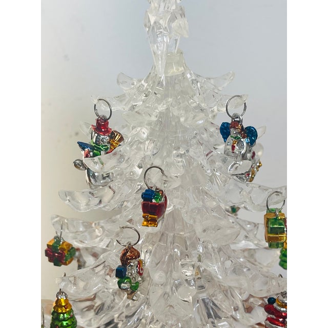 Vintage Acrylic Christmas Tree with miniature ornaments. Designed as a tree topper or free standing Holiday decoration.