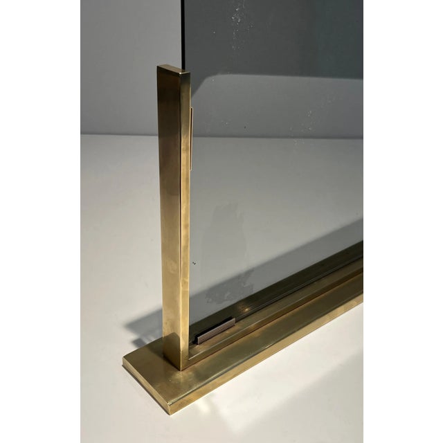 Smoked Glass and Brass Fireplace Screen For Sale - Image 9 of 13