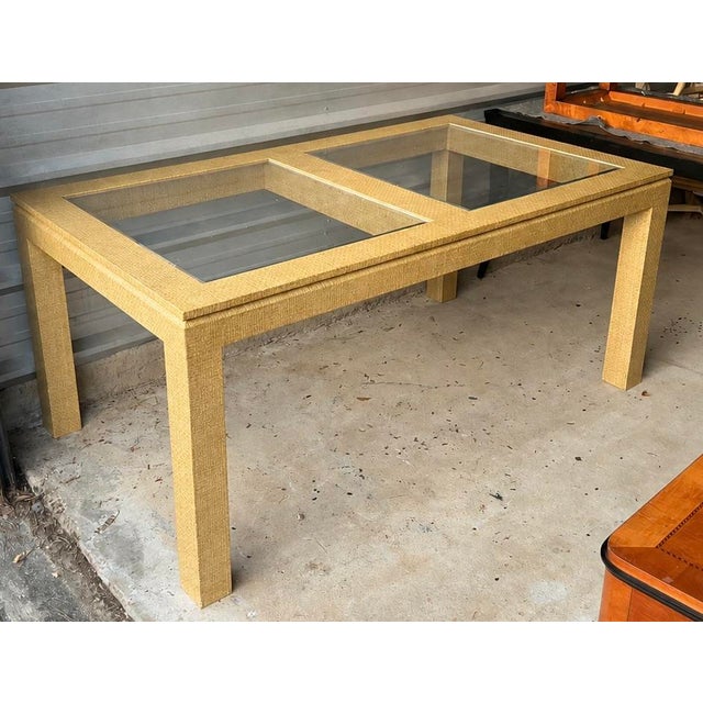 Tan 1970s Karl Springer Style Organic Modern Grasscloth Ming Form Dining Table or Desk For Sale - Image 8 of 10