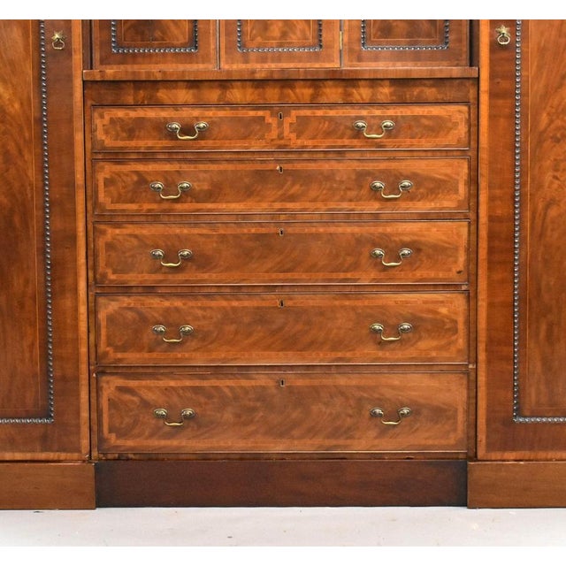 Mid 19th Century Victorian Flame Mahogany Breakfront Triple Wardrobe, 1860 For Sale - Image 5 of 11