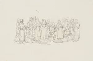M. Neher, Italian Group of People with Till, 1830, Pencil