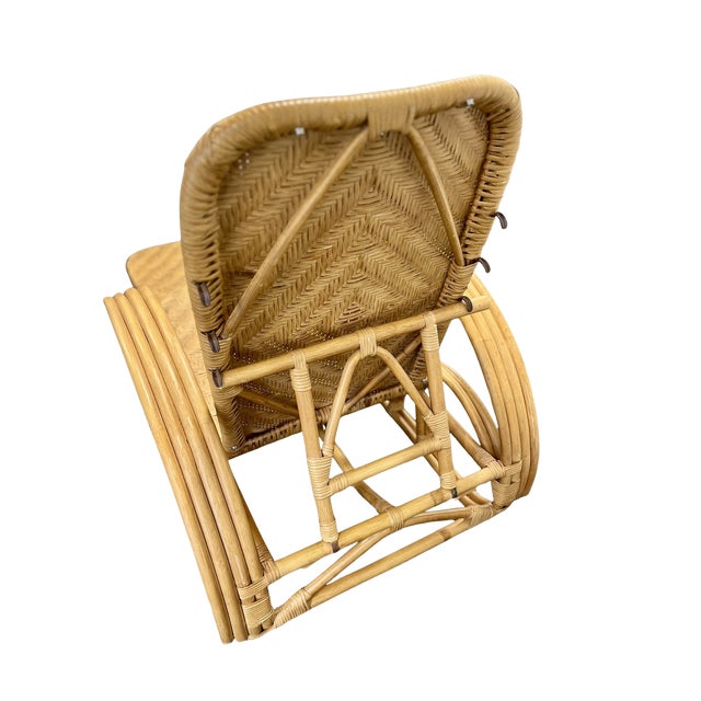 Vintage Boho Coastal Three Strand Banded Bamboo & Rattan Adjustable Reclining Chaise Lounge Chair With Pull-Out Ottoman For Sale In Chicago - Image 6 of 11