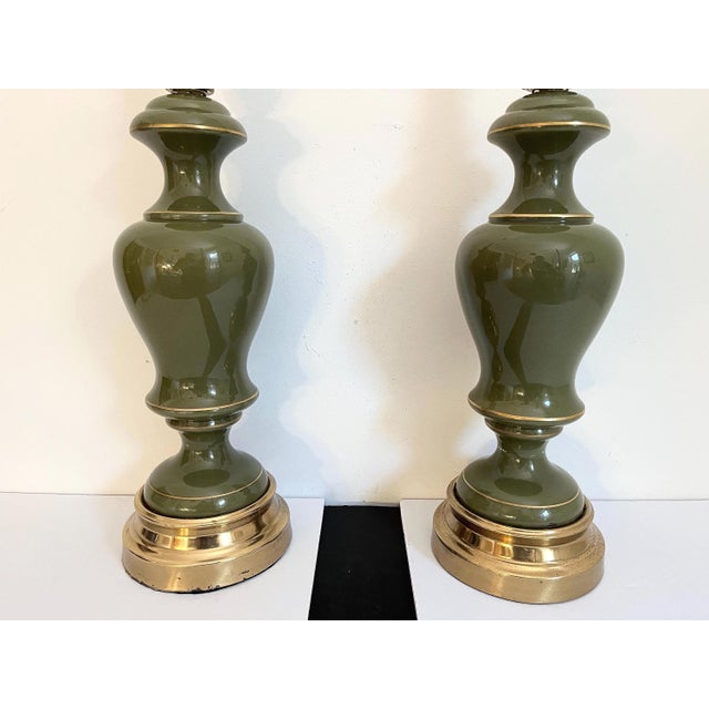 Green 1960s Green Glass Column Lamps, Pair For Sale - Image 8 of 18