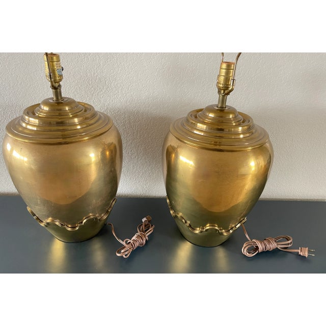 1970s 1970's Chapman Brass Table Lamps Scalloped Base- A Pair For Sale - Image 5 of 11