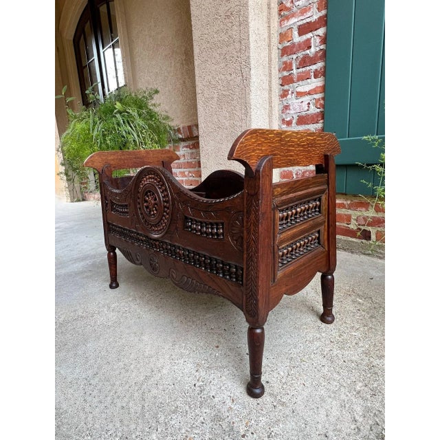 Antique French Carved Planter Breton Brittany Oak Doll Bed Fireside Box C1890 For Sale - Image 14 of 18
