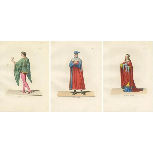 French Youth and Italian Nobleman and Noblewoman in Renaissance Costume, 1845, Paper, Set of 3 For Sale - Image 10 of 10