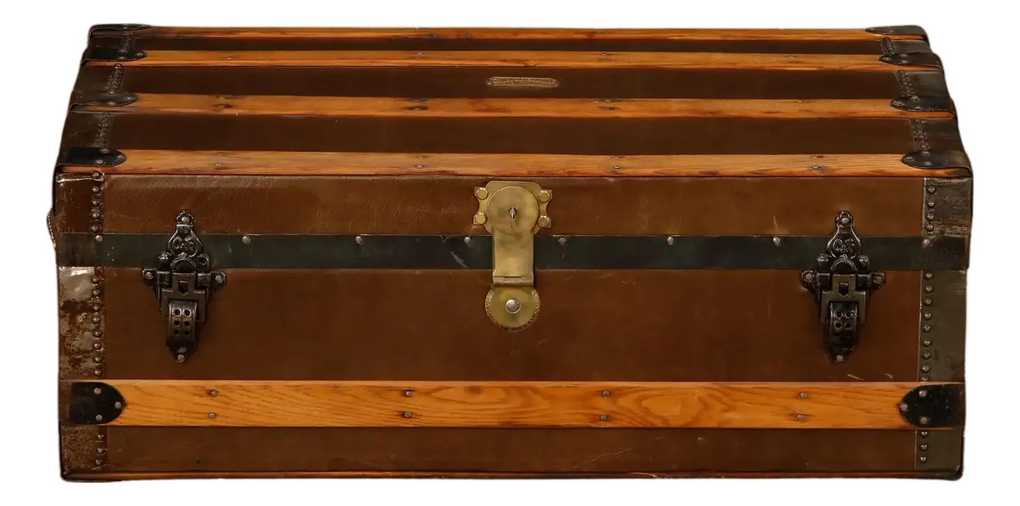 Restored Crouch & Fitzgerald Leather Trunk, C 1920s, Signed | Chairish