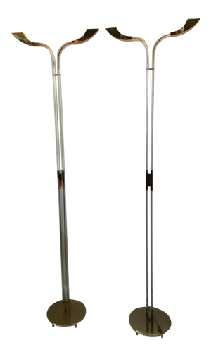 Modernist Italian Brass and Lucite Floor Lamps - a Pair