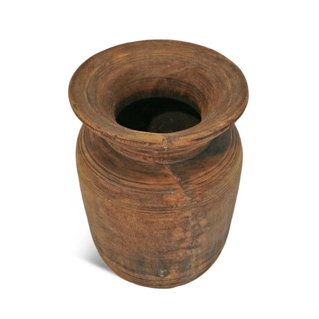 Vintage old wood carved pot from India. Wonderful character with signs of age and use. Each unique and sold individually.