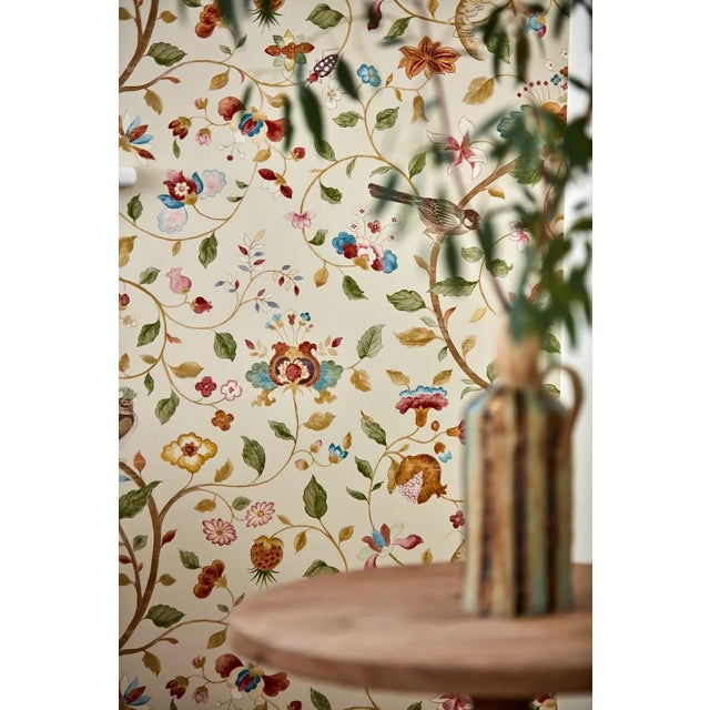 Traditional Sanderson Aril’s Garden Wallpaper in Blue Clay/Pink - a Sample For Sale - Image 3 of 3