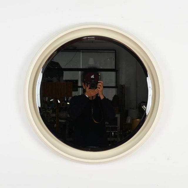 Large Italian Round Backlit Beveled White Mirror in Wood, Italy, 1970s For Sale - Image 13 of 17