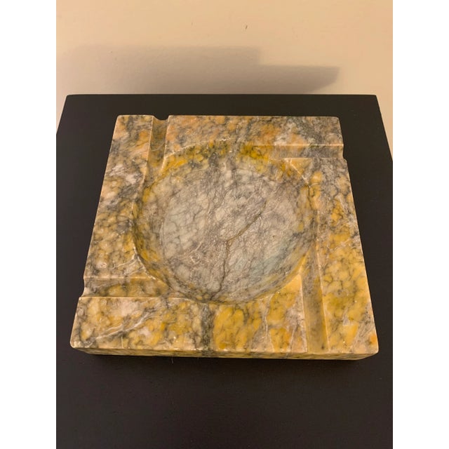 Vintage Large Heavy Organic Marble Ashtray Catchall. Yellow and gray marble with veining throughout. Solid marble catchall...