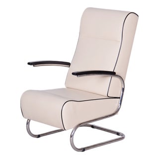 Bauhaus Armchair FN24 in Chrome and Leather attributed to Mücke-Melder, Czech, 1930s For Sale