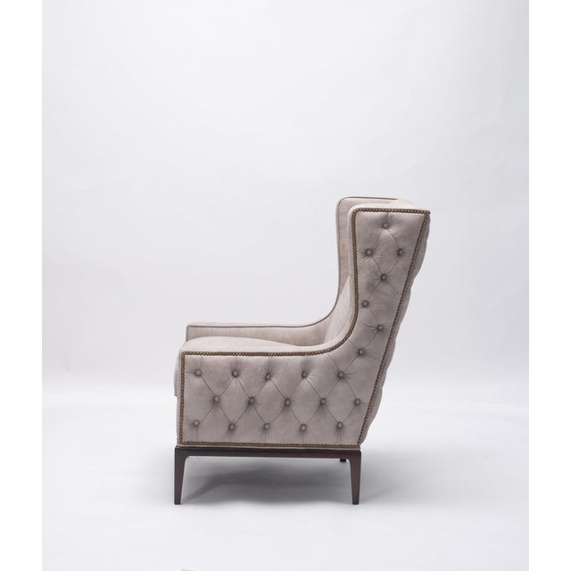 Contemporary Lavender Birch Leather Wing Chair and Ottoman For Sale - Image 3 of 15